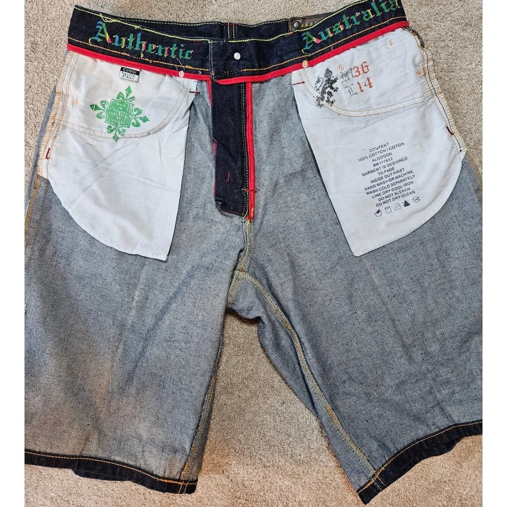 Coogi Denim Jorts Mens 36 Dark Wash Embroidered Baggy Skater Hip Hop Streetwear